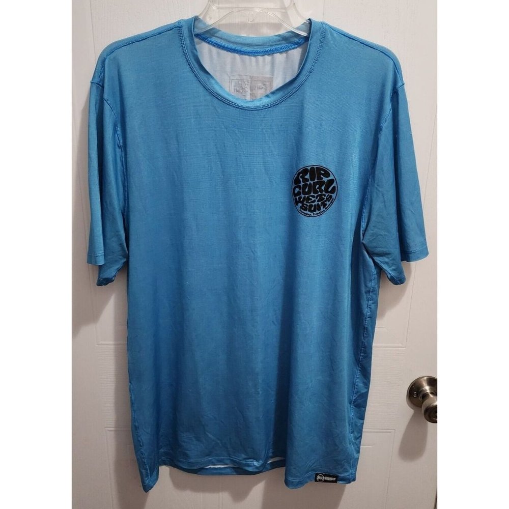 RIP CURL Wet Suits Blue Logo Surf Short Sleeve Shirt UPF 50+ Sun Protection Sz M